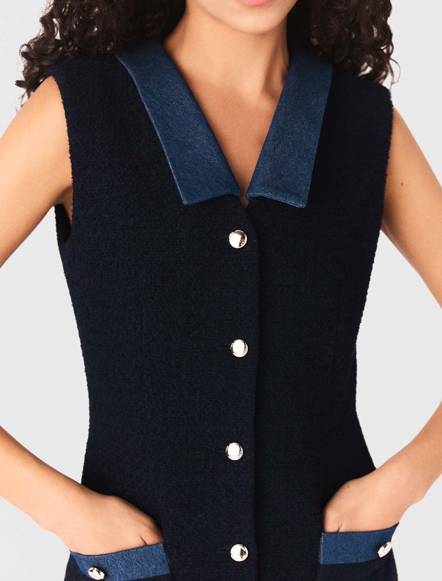 Tweed dress with denim details - Image 5